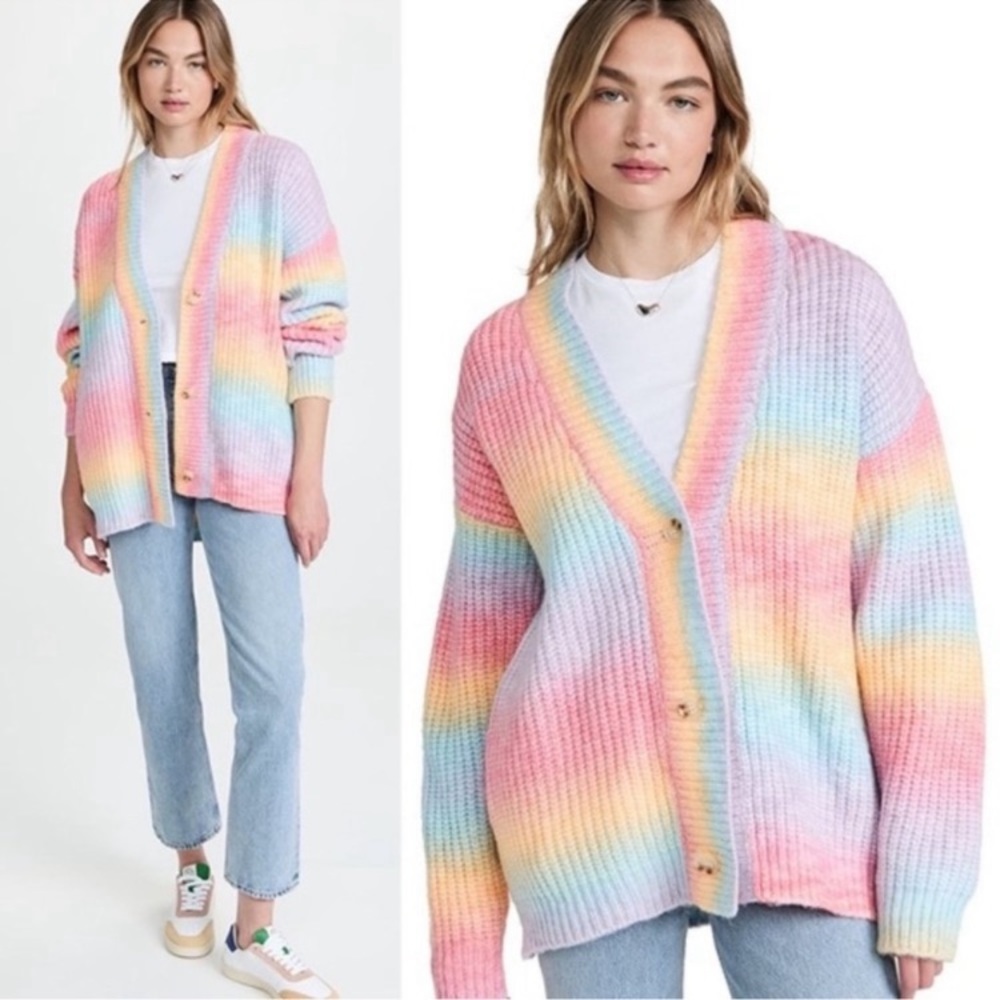 Blank NYC Pastel Rainbow Ribbed Button-Up Cardigan